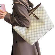 Bolsa Feminina Grande Ombro Shopper Branca com Detalhe Marrom Sintético Com Fechamento em Zíper Y Hulhan