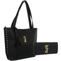 Bolsa Feminina Grande Sacola com Carteira com detalhe em metal SF