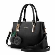 Bolsa Feminina Grande Tote Transversal Sacola Pompom Alça de Ombro e Mão Casual Resistente Viagem Trabalho Dia a Dia Presente Faculdade Lazer