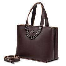 Bolsa Feminina Handbag Quadrada Ziper Alça Fixa e Removível Transversal Detalhe Corrente Espaçosa