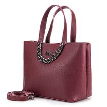 Bolsa Feminina Handbag Quadrada Ziper Alça Fixa e Removível Transversal Detalhe Corrente Espaçosa