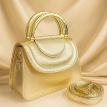 Bolsa Feminina Julia Elegante Com Alca Ferragem Plastico E Alca Transversal Ajustavel Cor:Ouro Light