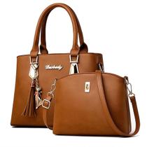 Bolsa Feminina Kit 2 Peças Baú Transversal De Mão Carteira Sintético Luxo Elegante Grande para Trabalho Escritório Faculdade Viagem Passeio Lazer