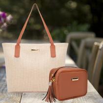 Bolsa Feminina Kit Com 2 peças Sacola Palha e Quadrada Básica Verão Bolsa Feminina Kit Com 2 peças Sacola Palha e Quadrada Básica Verão