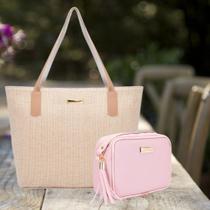 Bolsa Feminina Kit Com 2 peças Sacola Palha e Quadrada Básica Verão Bolsa Feminina Kit Com 2 peças Sacola Palha e Quadrada Básica Verão