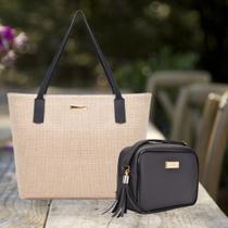 Bolsa Feminina Kit Com 2 peças Sacola Palha e Quadrada Básica Verão