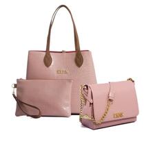 Bolsa Feminina Kit Com 3 Bolsas Grande Pequena E Necessaire Rosa