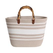 Bolsa Feminina Listrada de Grande Capacidade - Alça de Bambu para Praia e Férias Bolsa Feminina Listrada de Grande Capacidade - Alça de Bambu para Praia e Férias