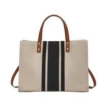 Bolsa Feminina Listrada De Lona De Grande Capacidade Com Alça Superior Bolsa Crossbody De Ombro