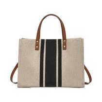 Bolsa Feminina Listrada de Lona - Grande Capacidade, Alça Superior e Tiracolo