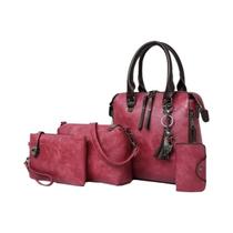 Bolsa Feminina Luxuosa de Couro com Borla - Conjunto com 4 Peças Bolsa Feminina Luxuosa de Couro com Borla - Conjunto com 4 Peças