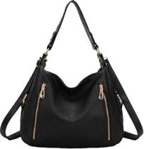 Bolsa Feminina Média Couro Pu com Zíper Duplo e Divisórias Elegante e Espaçosa