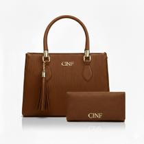Bolsa Feminina Média de Ombro + Carteira Kit Com 2 Peças