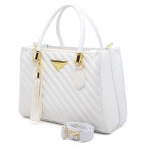 Bolsa Feminina Média Shopbag Bordada Linea Cor:BRANCA