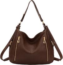 Bolsa Feminina Média Transversal Couro Pu com 4 Zíperes Estilosa e Elegante