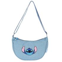 Bolsa Feminina Meia Lua Juvenil Stitch Efeito Jeans Disney