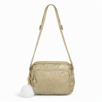 Bolsa Feminina Metalizada Alça Ombro Transversal Chaveiro Pompom com Repartições