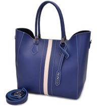 Bolsa feminina Moncci Sacola Grande Azul com Detalhes Branco Bolsa feminina Moncci Sacola Grande Azul com Detalhes Branco