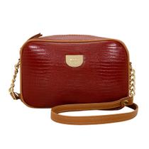 Bolsa feminina monica sanches 3829 lagarto vermelho / line caramelo