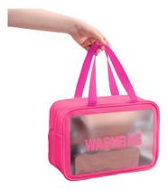 Bolsa Feminina Nécessaire Alça de Mão Multifuncional Organizador Prático em Lona Transparente Moda Blogueira Premium Lux