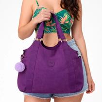Bolsa Feminina Nylon Leve Resistente Moderna Espaçosa Com Zíper E Chaveiro Pompom Elegante Luxo