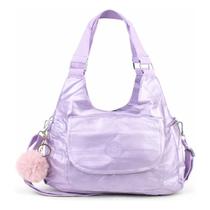 Bolsa Feminina Nylon Metalizada Tiracolo Alça Ajustável Casual com Bolso Frontal e Compartimentos