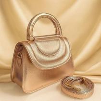 Bolsa Feminina OEM Julia Elegante com Alca de Ferragem Plastico e Alca Transversal Champanhe