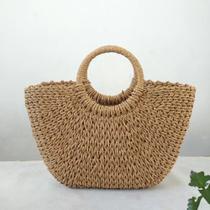 Bolsa Feminina Palha Artesanal Meia Lua Caramelo Grande - Moda Feminina Praia/Casual