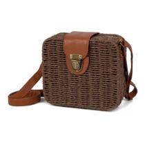 Bolsa Feminina Palha Sintética Moda Praia Marrom BL1120