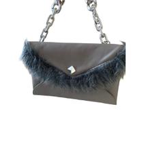 Bolsa Feminina Pelúcia Marrom, Laranja e Cinza Corrente Grossa Luxo Estilo Retrô Blogueira