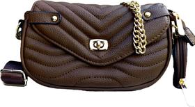 Bolsa Feminina Pequena Alça Transversal De Corrente Tiracolo Acolchoada Elegante Coffe Bolsa Feminina Pequena Alça Transversal De Corrente Tiracolo Acolchoada Elegante Coffe