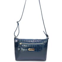 Bolsa Feminina Pequena Alça Transversal em Couro Legitimo detalhes com couro croco metais dourados