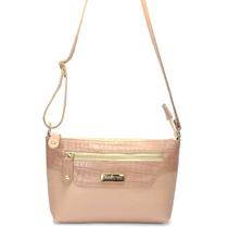 Bolsa Feminina Pequena Alça Transversal em Couro Legitimo detalhes com couro croco metais dourados