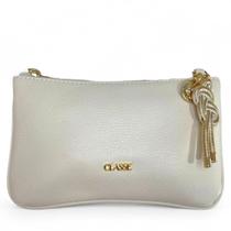 Bolsa Feminina Pequena Classe Couro Off White Detalhe em Pingente Dourado