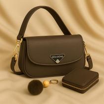 Bolsa Feminina Pequena Clutch Mini Bag Transversal Couro Acompanha Carteira e Chaveiro