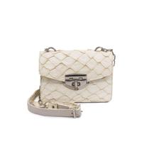 Bolsa feminina pequena de couro pirarucu Off white Adriana