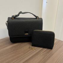 Bolsa Feminina Pequena de Mao com Carteira e Alca Ajustavel Preto Bolsa Feminina Pequena de Mao com Carteira e Alca Ajustavel Preto