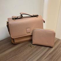 Bolsa Feminina Pequena de Mao com Carteira e Alca Ajustavel Rose Bolsa Feminina Pequena de Mao com Carteira e Alca Ajustavel Rose