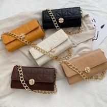 Bolsa Feminina Pequena Ombro Baguete Couro Alça Corrente Bolsa Feminina Pequena Ombro Baguete Couro Alça Corrente