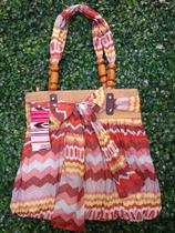 Bolsa Feminina Praia Casual Estampada Palha Tecido Madeira