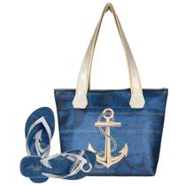 Bolsa Feminina Praia Com Alto Relevo 3D Chinelo Slim Azul Magicc BCH-241