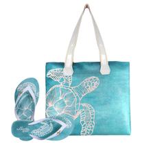 Bolsa Feminina Praia Com Alto Relevo 3D Chinelo Slim Azul Magicc BCH-243