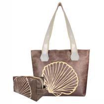 Bolsa Feminina Praia Com Relevo 3D Necessaire Concha Marrom Magicc BN-246 Bolsa Feminina Praia Com Relevo 3D Necessaire Concha Marrom Magicc BN-246