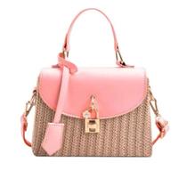 Bolsa Feminina praia de Palha e Couro PU