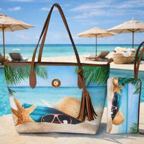 Bolsa Feminina Praia Grande + Necessaire Bolsa de Ombro Estampada Verão Moda 2026