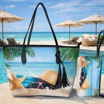 Bolsa Feminina Praia Grande + Necessaire Bolsa de Ombro Estampada Verão Moda 2026