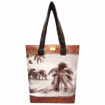 Bolsa Feminina Praia Impermeável Coqueiros Marrom Magicc Bolsas