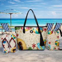 Bolsa Feminina Praia Kit 3 Peças Bolsa, Chinelo e Necessaire Bolsa Feminina Praia Kit 3 Peças Bolsa, Chinelo e Necessaire