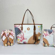Bolsa Feminina Praia Kit 3 Peças Bolsa, Chinelo e Necessaire Bolsa Feminina Praia Kit 3 Peças Bolsa, Chinelo e Necessaire