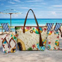 Bolsa Feminina Praia Kit 3 Peças Bolsa, Chinelo e Necessaire Bolsa Feminina Praia Kit 3 Peças Bolsa, Chinelo e Necessaire